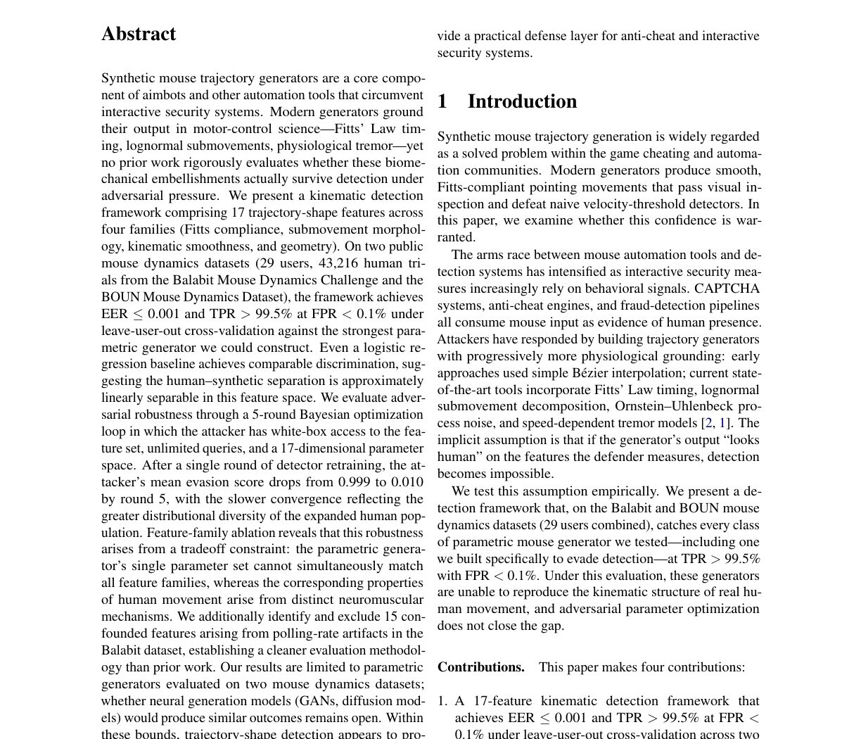 Abstract and introduction sections from Kinematic Features Are All You Need